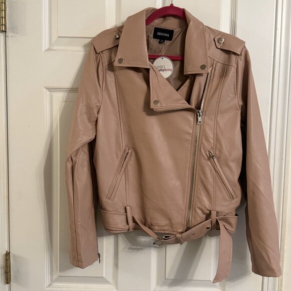 Zenana Jackets & Blazers - NWT Zenana Pink Rose Faux Leather Moto Biker Jacket